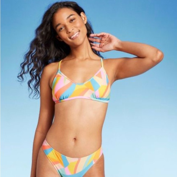 WILD FABLE WOMENS BIKINI TOP MULTICOLOR BRALETTE SCOOP NECK MISSING PADDING - Picture 5 of 5